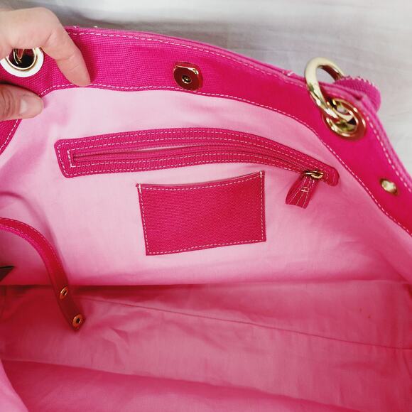 Sigrid Olsen Extra Large Pink & Cream Striped Fabric Tote Bag Shoulder Purse - Picture 11 of 14